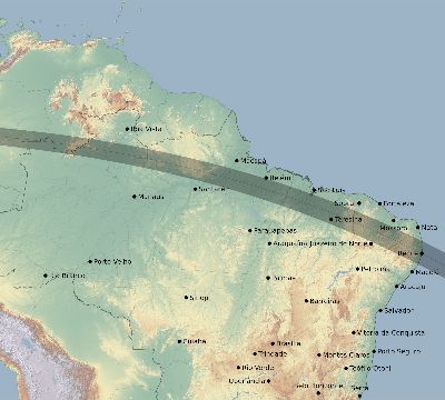 Map of the eclipse path across Brazil on 10/01/1940
