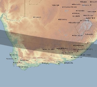 Map of the eclipse path across South Africa on 10/01/1940
