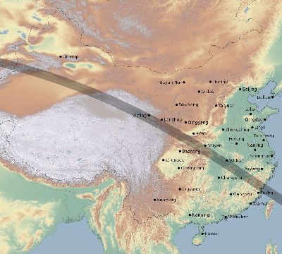 Map of the eclipse path across China on 09/21/1941