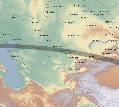 Map of the eclipse path across Kazakhstan on 09/21/1941
