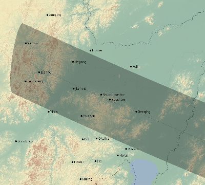 Map of the eclipse path across China on 02/04/1943