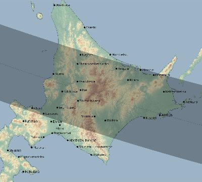 Map of the eclipse path across Japan on 02/04/1943