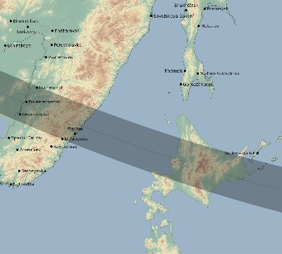 Map of the eclipse path across Russia on 02/04/1943