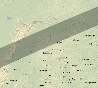 Map of the eclipse path across Burkina Faso on 01/25/1944