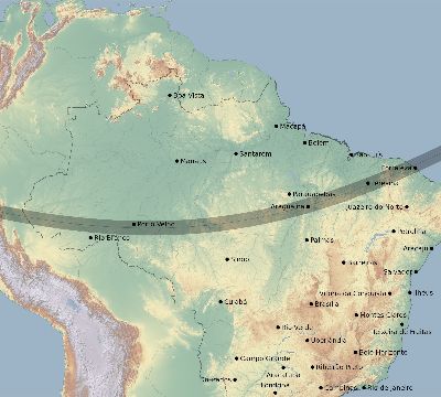 Map of the eclipse path across Brazil on 01/25/1944