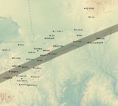 Map of the eclipse path across Mali on 01/25/1944