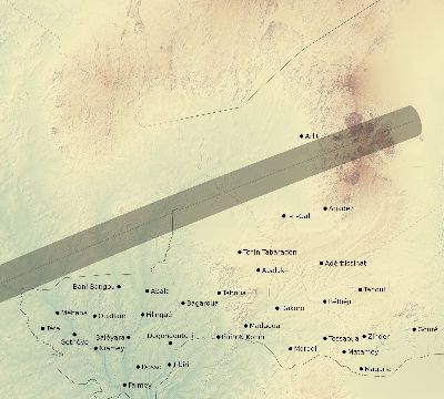 Map of the eclipse path across Niger on 01/25/1944