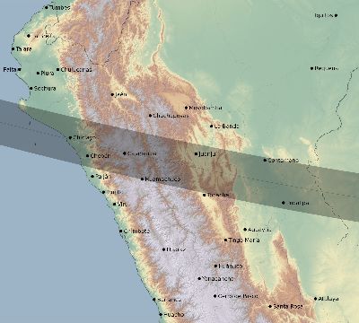 Map of the eclipse path across Peru on 01/25/1944