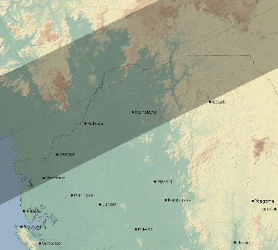 Map of the eclipse path across Sierra Leone on 01/25/1944