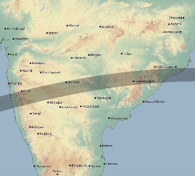 Map of the eclipse path across India on 07/20/1944