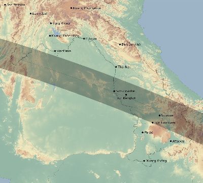 Map of the eclipse path across Laos on 07/20/1944