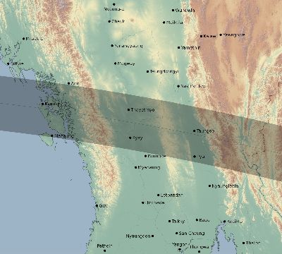 Map of the eclipse path across Myanmar on 07/20/1944
