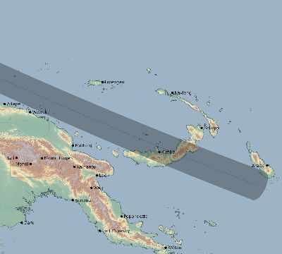 Map of the eclipse path across Papua New Guinea on 07/20/1944