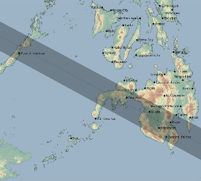 Map of the eclipse path across Philippines on 07/20/1944