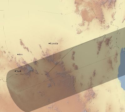 Map of the eclipse path across South Sudan on 07/20/1944