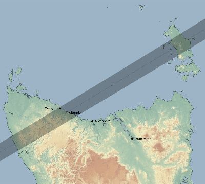 Map of the eclipse path across Australia on 01/14/1945