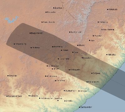 Map of the eclipse path across South Africa on 01/14/1945