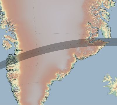Map of the eclipse path across Greenland on 07/09/1945