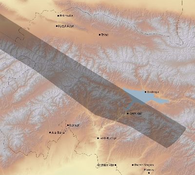 Map of the eclipse path across Kyrgyzstan on 07/09/1945