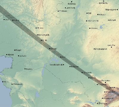 Map of the eclipse path across Kazakhstan on 07/09/1945