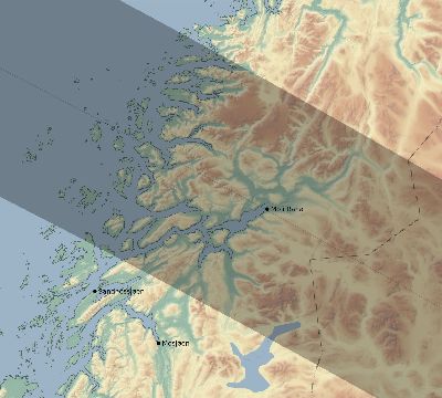 Map of the eclipse path across Norway on 07/09/1945