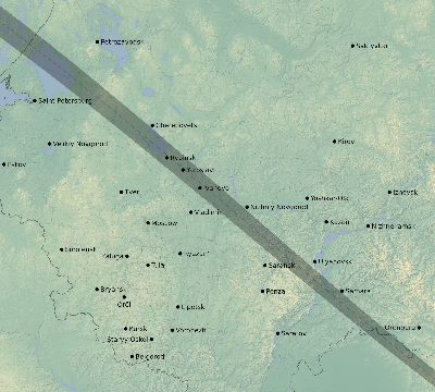Map of the eclipse path across Russia on 07/09/1945