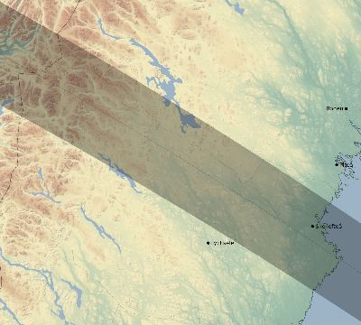 Map of the eclipse path across Sweden on 07/09/1945