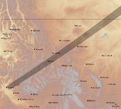 Map of the eclipse path across United States on 07/09/1945