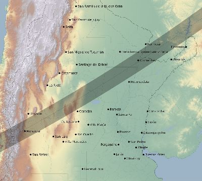Map of the eclipse path across Argentina on 05/20/1947