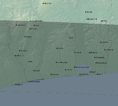 Map of the eclipse path across Benin on 05/20/1947