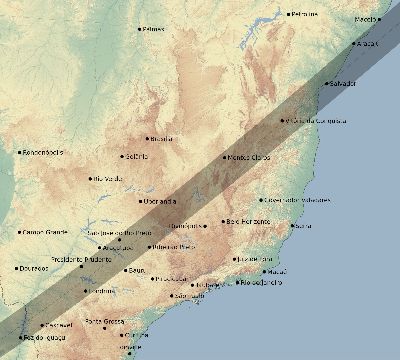 Map of the eclipse path across Brazil on 05/20/1947