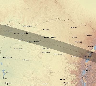 Map of the eclipse path across DR Congo on 05/20/1947