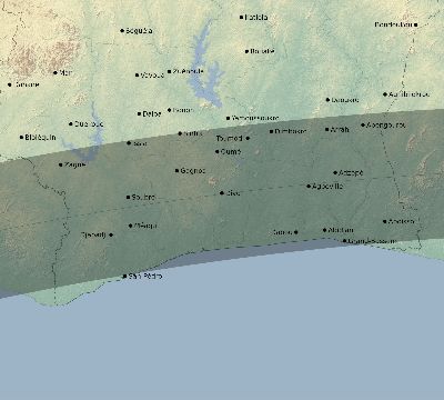 Map of the eclipse path across Côte d'Ivoire (Ivory Coast) on 05/20/1947