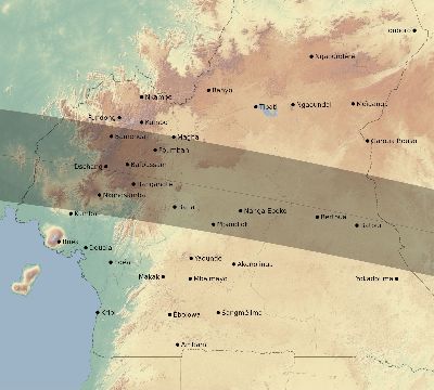 Map of the eclipse path across Cameroon on 05/20/1947