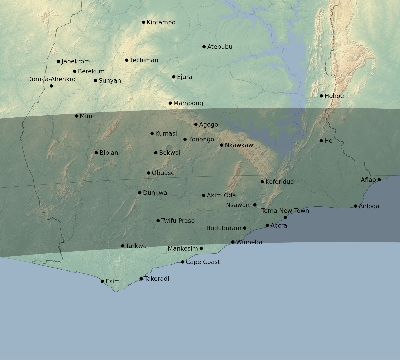 Map of the eclipse path across Ghana on 05/20/1947