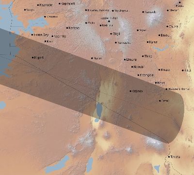 Map of the eclipse path across Kenya on 05/20/1947