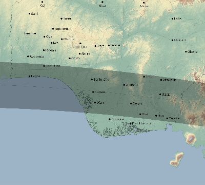 Map of the eclipse path across Nigeria on 05/20/1947