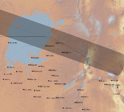 Map of the eclipse path across Tanzania on 05/20/1947