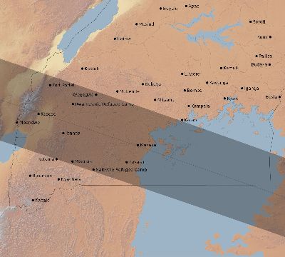Map of the eclipse path across Uganda on 05/20/1947