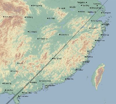Map of the eclipse path across China on 05/09/1948