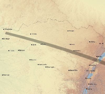 Map of the eclipse path across DR Congo on 11/01/1948