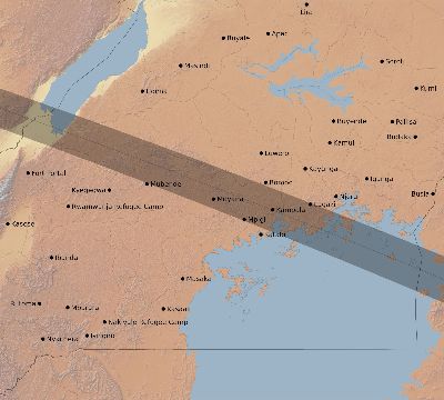 Map of the eclipse path across Uganda on 11/01/1948
