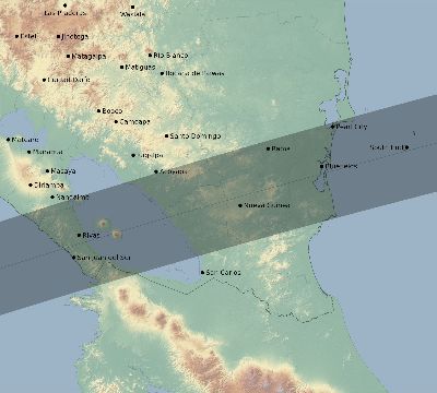 Map of the eclipse path across Nicaragua on 03/07/1951
