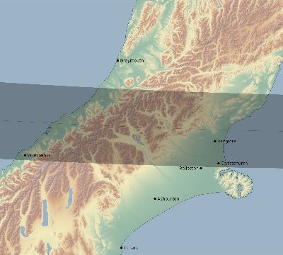 Map of the eclipse path across New Zealand on 03/07/1951