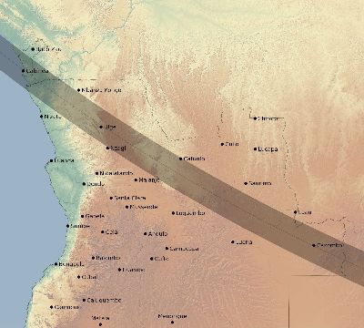 Map of the eclipse path across Angola on 09/01/1951