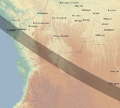 Map of the eclipse path across DR Congo on 09/01/1951