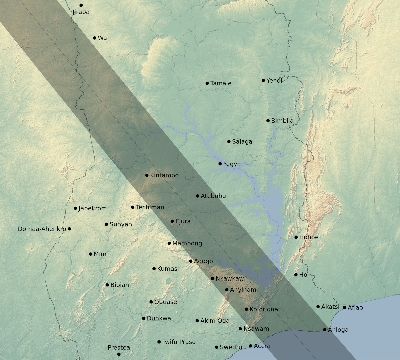 Map of the eclipse path across Ghana on 09/01/1951