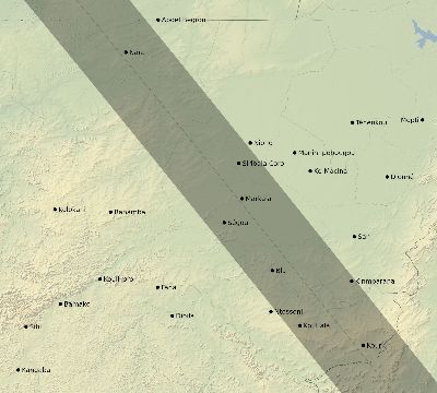 Map of the eclipse path across Mali on 09/01/1951