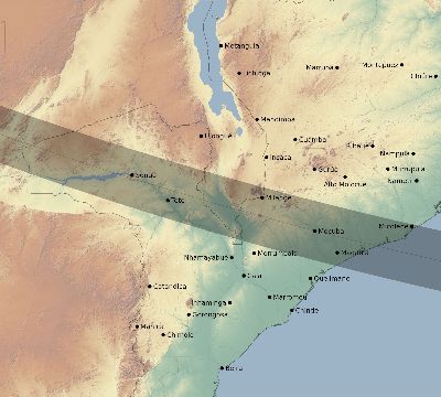 Map of the eclipse path across Mozambique on 09/01/1951