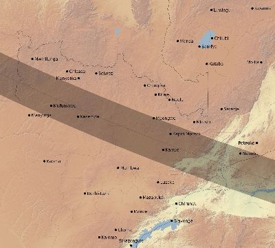 Map of the eclipse path across Zambia on 09/01/1951